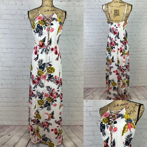 Homage Crinkly Floral Print Lace Up Front Maxi - Picture 1 of 1